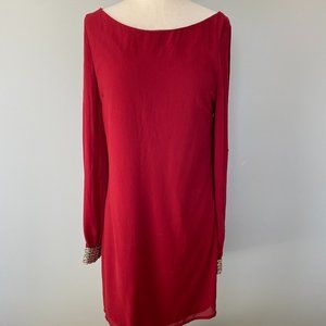 Burgundy Shift Dress Beaded Sleeves- Francesca's